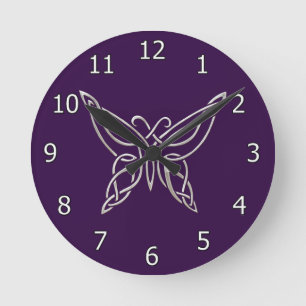 Horloge Ronde Boutons de curling à papillon celtique violet arg