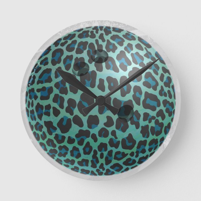 Horloge Ronde Bowling Ball Leopard Turquoise (Recto)