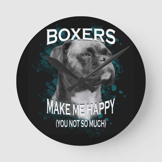 Horloge Ronde Boxer Chien Amoureux des animaux Texte d'art (Recto)