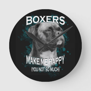 Horloge Ronde Boxer Chien Amoureux des animaux Texte d'art