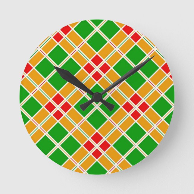 Horloge Ronde Bright Argyl rouge vert jaune motif accessoire (Recto)