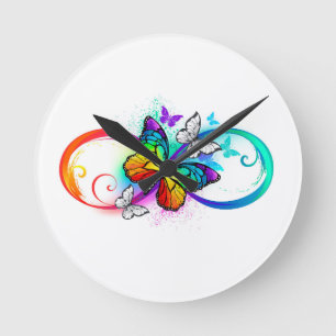 Horloge Ronde Bright infinity with rainbow butterfly