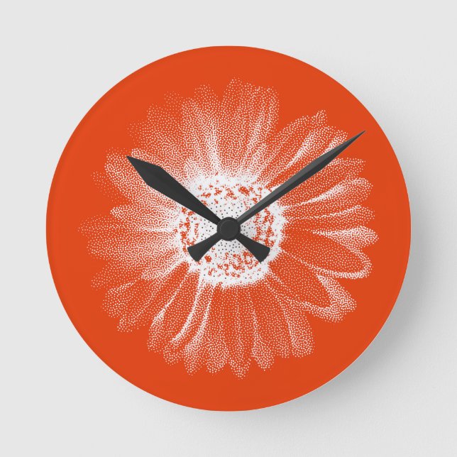 Horloge Ronde Bright Orange Floral Wall Clock (Recto)