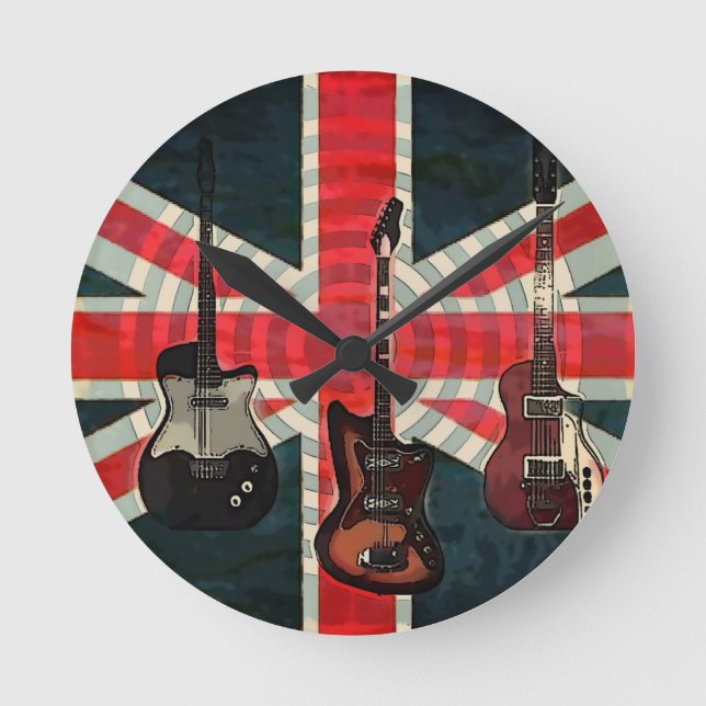 Horloge Ronde British Union Jack Flag Rock Roll Electric Guitar (Recto)
