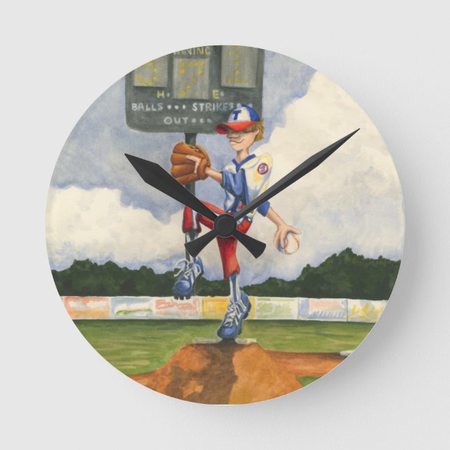 Horloge Ronde Broc de base-ball sur le monticule par geai (Recto)