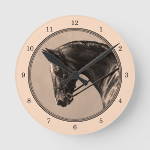 Horloge Ronde Brown Bay Oldenburg Horse Portrait Sepia