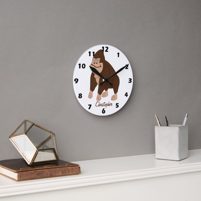 Horloge Ronde Brown Gorilla Design Personalised (Bureau)