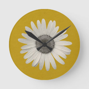 Horloge Ronde Bruit de marguerite de jaune de moutarde de