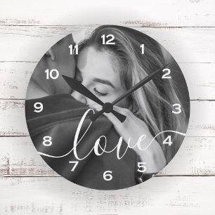 Horloge Ronde Brush Script Love Custom Photo Keepsaké
