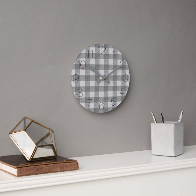 Horloge Ronde Buffle texturé gris et blanc plaqué (Bureau)
