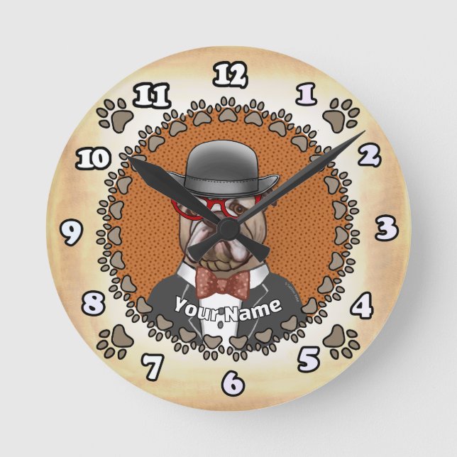 Horloge Ronde Buldog Portant des lunettes (Recto)