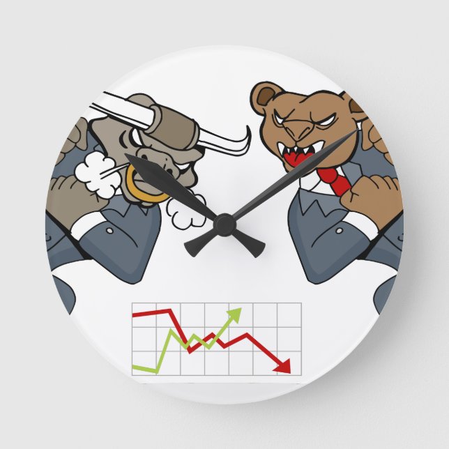 Horloge Ronde Bull Bear Battle Stock Market Cartoon (Recto)