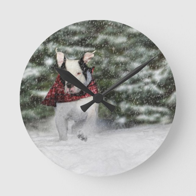 Horloge Ronde Bulldog Secourir la tasse Dashing à travers la nei (Recto)