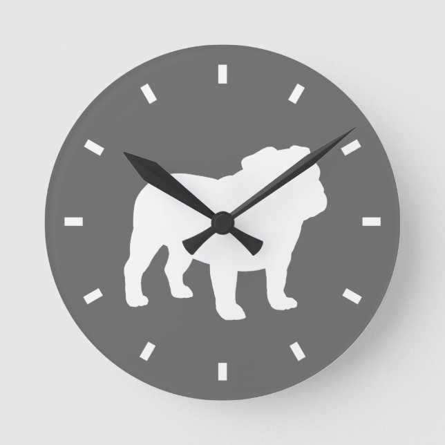 Horloge Ronde Bulldog Silhouette gris et blanc | AMOUREUX DES CH (Recto)