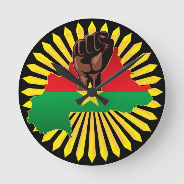 Horloge Ronde Burkina Faso Carte, drapeau et première révolution (Recto)