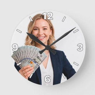 Horloge Ronde Businesswoman Holding Cash Money Financial Success