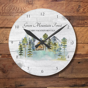 Horloge Ronde Cabine de montagne rustique forestière brumeuse à 