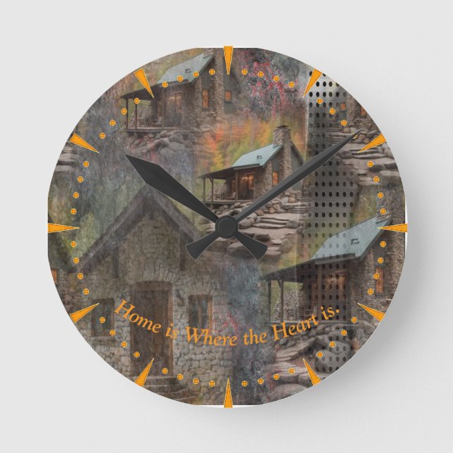 Horloge Ronde Cabine de pierre de famille rustique (Recto)