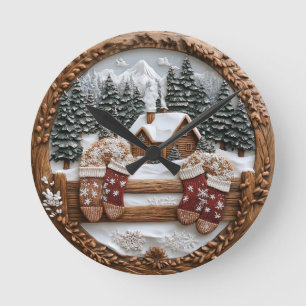 Horloge Ronde Cabine d'hiver avec mitaines