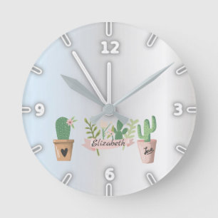Horloge Ronde Cactus adorable, argent