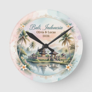 Horloge Ronde Cadeau de couple personnalisé pastel vintage Bali