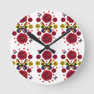 Horloge Ronde Cadeau Floral Personnalisé Papillon de Printemps