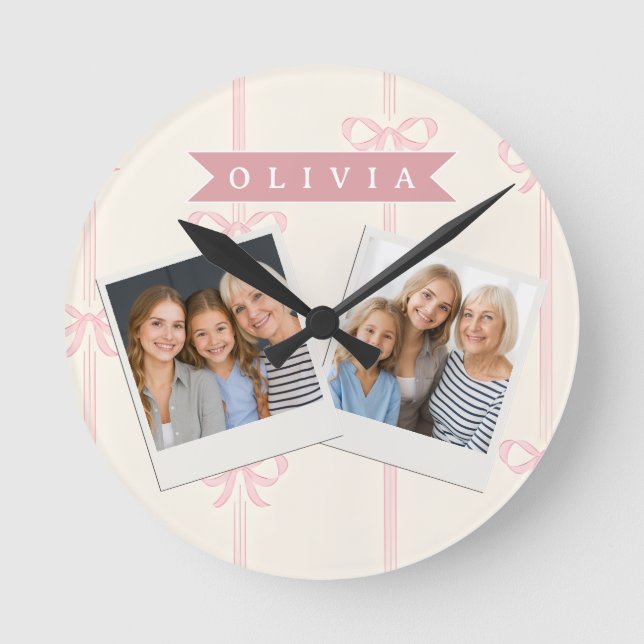 Horloge Ronde Cadeau Nom Arc Rose Personnalisé Élégant Coquet (Recto)