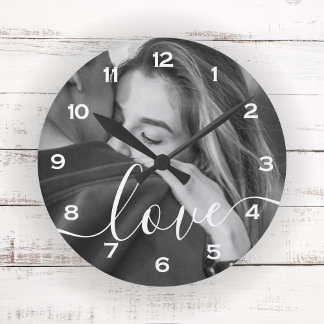 Horloge Ronde Cadeau personnalisé avec photo et écriture Brush S