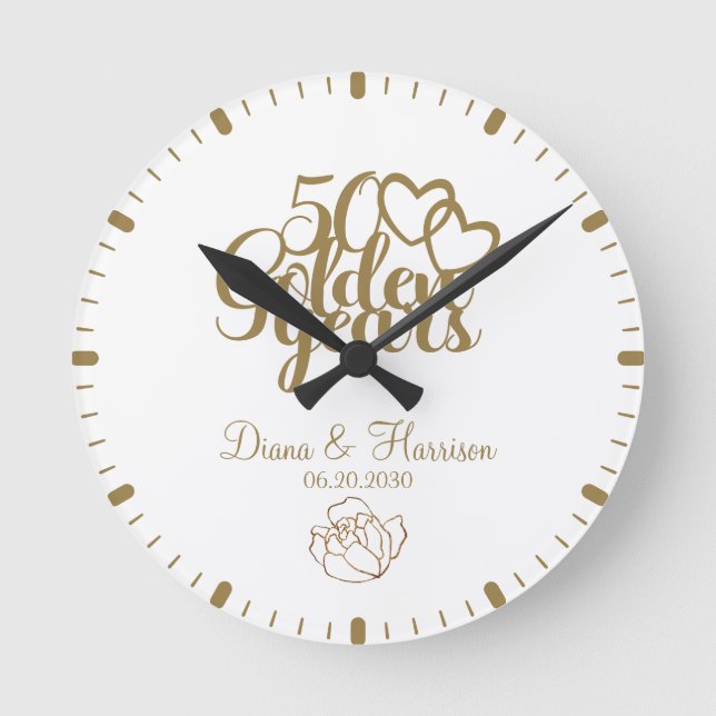 Horloge Ronde Cadeau personnalisé d'anniversaire de 50 ans en or (Recto)