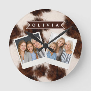 Horloge Ronde Cadeau personnalisé de style western cowgirl avec