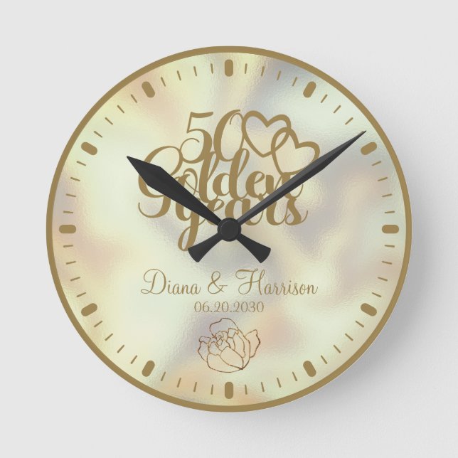 Horloge Ronde Cadeau personnalisé d'or pour le 50e anniversaire  (Recto)
