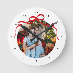 Horloge Ronde Cadeau photo personnalisé Ruban à nœud coquet roug