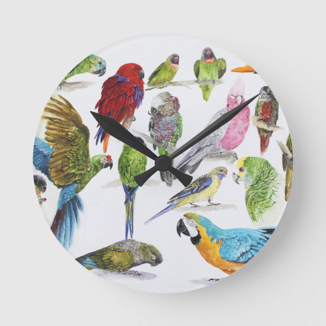 Horloge Ronde Cadeau pour des amants de perroquet partout (Recto)