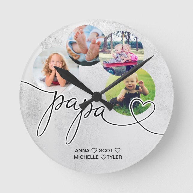Horloge Ronde Cadeau pour Papa Grandchildren Photo Collage Grand (Recto)