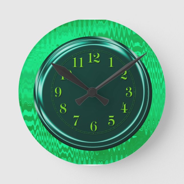 Horloge Ronde Cadran Abstrait Métallisé Néon Vert (Recto)