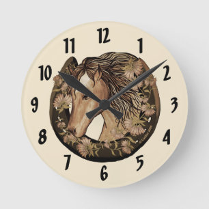 Horloge Ronde Cadran Cheval Chanceux