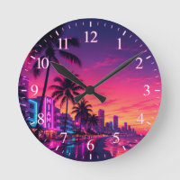 Cadran de l'horloge Coucher de soleil néon Miami