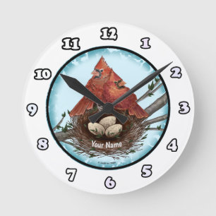 Horloge Ronde Cadran de nid de cardinaux