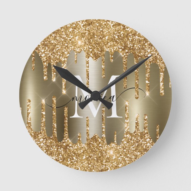 Horloge Ronde Cadran Monogramme Personnalisé avec Gouttes de Pai (Recto)