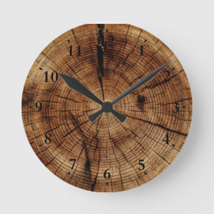 Horloge Ronde Cadran mural à texture de bois naturel