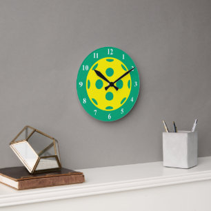 Horloge Ronde Cadran mural de sport de pickleball vert jaune