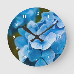 Horloge Ronde Cadran mural en acrylique fleur d'Hortensia Bleu