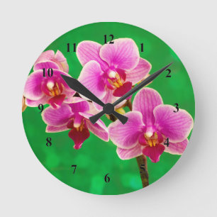 Horloge Ronde Cadran mural en acrylique Orchidées violettes