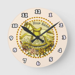 Horloge Ronde Cadre horloger Cheval à bascule Roses jaunes