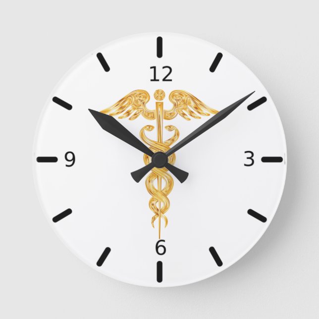 Horloge Ronde Caducée d'or à l'horloge ronde blanche (Recto)