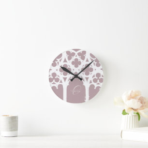 Horloge Ronde Calligraphie minimaliste gothique rose pâle