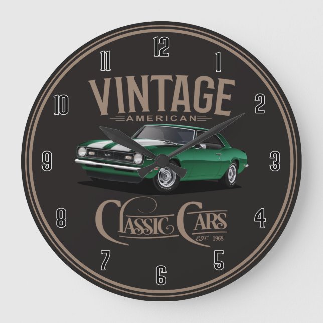 Horloge Ronde Camaro vintage American Green Classic Grande horlo (Recto)