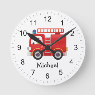 Horloge Ronde Camion de feu rouge moderne Nom personnalisé