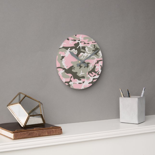 Horloge Ronde Camouflage rose et vert, Militaire, Armée (Bureau)