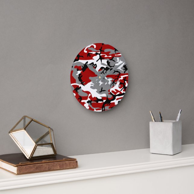 Horloge Ronde Camouflage rouge et gris, Militaire, Armée (Bureau)